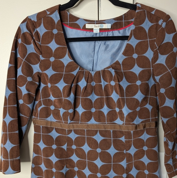 Boden Mini Mod Corduroy Dress Brown Blue sz 6 - Picture 3 of 6